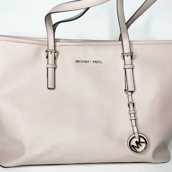 MICHAEL KORS Jet Set Travel Tote Handbag Saffiano Leather Powder Blush Pink OS - Picture 3 of 16